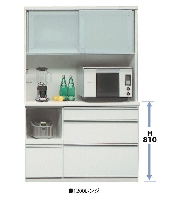 国産大川製 1200レンジボード メッカ EBコーティング処理・モイス付 引出し：クアドロレール 引戸：飛散防止フィルム貼り 開梱設置送料無料(北海道・沖縄・離島は除く)