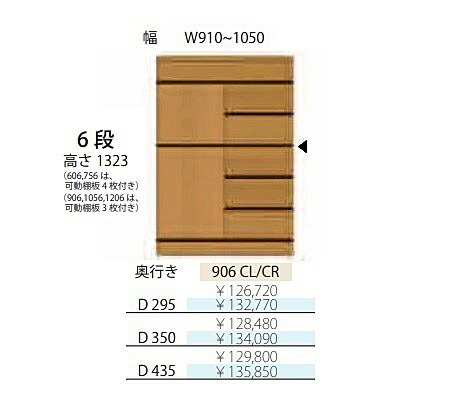 フルチョイス アルネ 906CL/CR 6段片開きキャビネット 左右開きあり：L/R 本体：オレフィン化粧シート 奥行3タイプ：295/350/435mm 幅：760~900mm カラー：10色対応 可動棚板4枚付き 送料無料(玄関前配送)北海道・沖縄・離島は除く