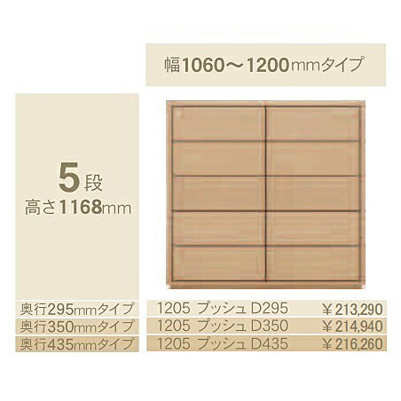 コモ 1205うしろ押し5段洋服箪笥H1168奥ふかさ3印字機：295/350/435粍幅：300~600粍(1糎ユニットで購入注文能力のある)色合い：9色相応う貨物輸送無料(入り口・入口前送りとどける)北海道・沖縄・離島は除く