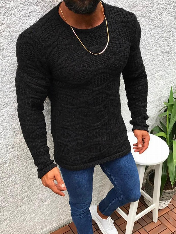 楽天市場】立体 格子柄編み 長袖 ニットセーター 205 黒 シンプル 無地