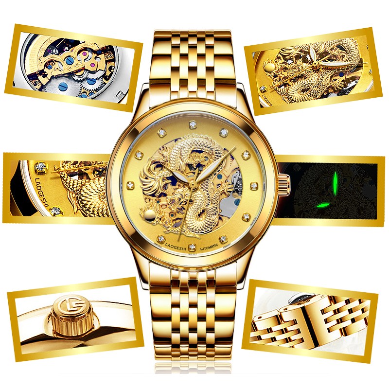 012 金 金 龍神モチーフ 機械式 自動巻き 腕時計 メンズ ファッション 紳士用 男物 おしゃれ ジルコニア 電池 防水機能付き 立体彫刻 オラオラ系 ヤクザ ヤンキー チンピラ 派手 Rvcconst Com