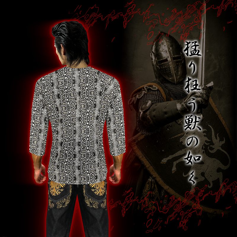 白蛇総柄 鯉口ワイシャツ ダボシャツ 衣 オラオラ体系 悪事羅悪羅系 ヤクザ ヤンク チョイ悪 チョイワル ちゃらい メンズ ファッション Daemlu Cl