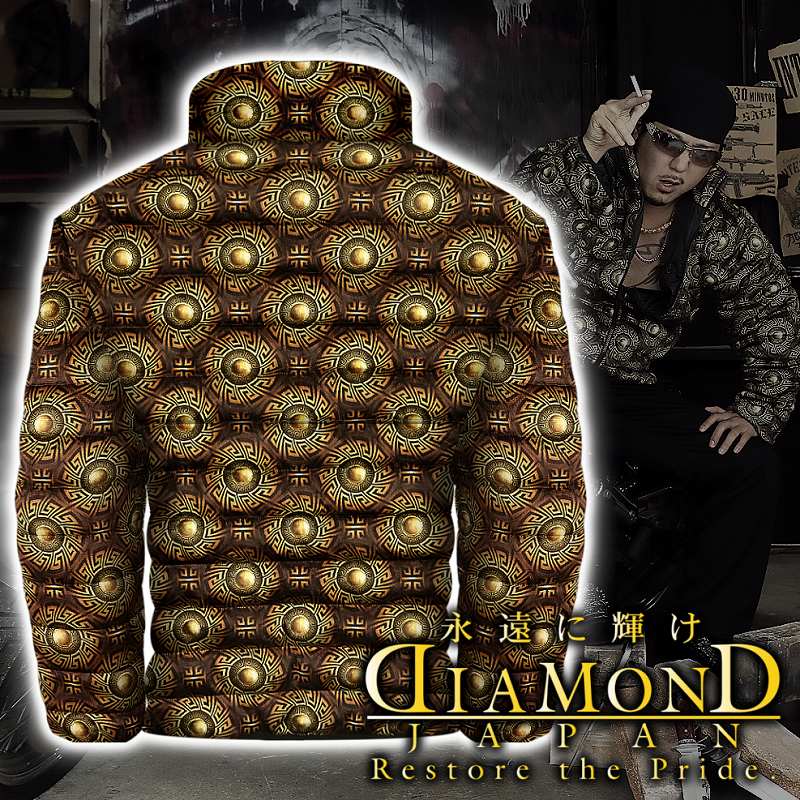 注目ショップ ブランドのギフト コート ジャケット 中綿ジャケット 服 ファッション メンズ 派手 服 オラオラ系 悪羅悪羅 オラオラ ヤンキー ヤクザ 秋冬 防寒 金 黒 グレカ模様 Dj 180 Japan Diamond Sorif Dk