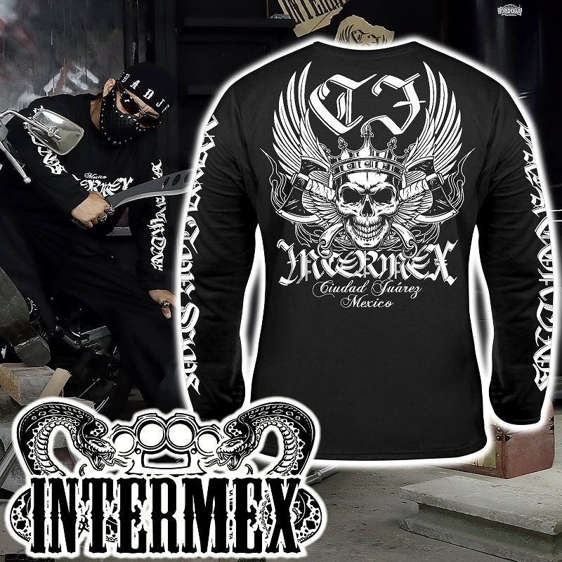 楽天市場 長袖 Tシャツ 服 メンズ ファッション Intermex 羽スカル 髑髏 ロンt Itm 039 黒 白 ギャング バイカー ライダース バイク乗り B系 Hiphop系 チカーノ ヤクザ ヤンキー オラオラ系 派手 悪党の店 卍 バースジャパン