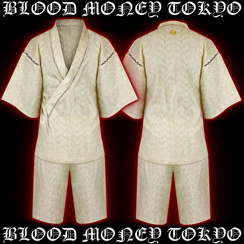 甚平 甚兵衛 服 Blood Money Tokyo 菊紋刺繍 Mbt 003金 生成 白着物 和服 夏物 イベント 花火 祭り 大人用 男性用 メンズ ファッション ヤクザ ヤンキー オラオラ系 派手 Tbset Com