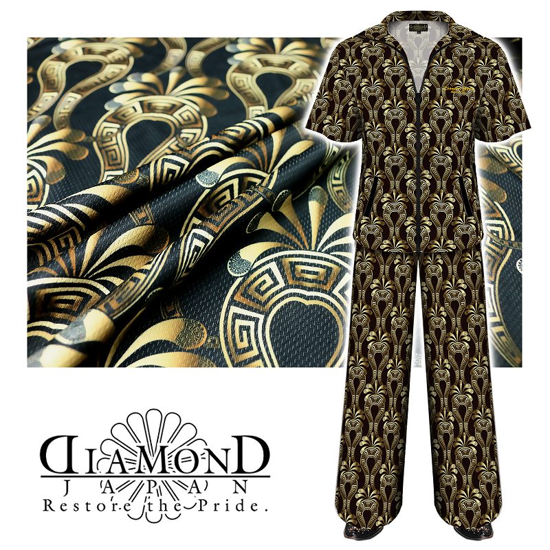 半袖 セットアップジャージ 長ズボン 服 DIAMOND JAPAN ベルクロ柄 バロック柄 dj-164黒 金メンズ 流行り物 やくざ 北部人 オラオラ系 盛りだくさん
