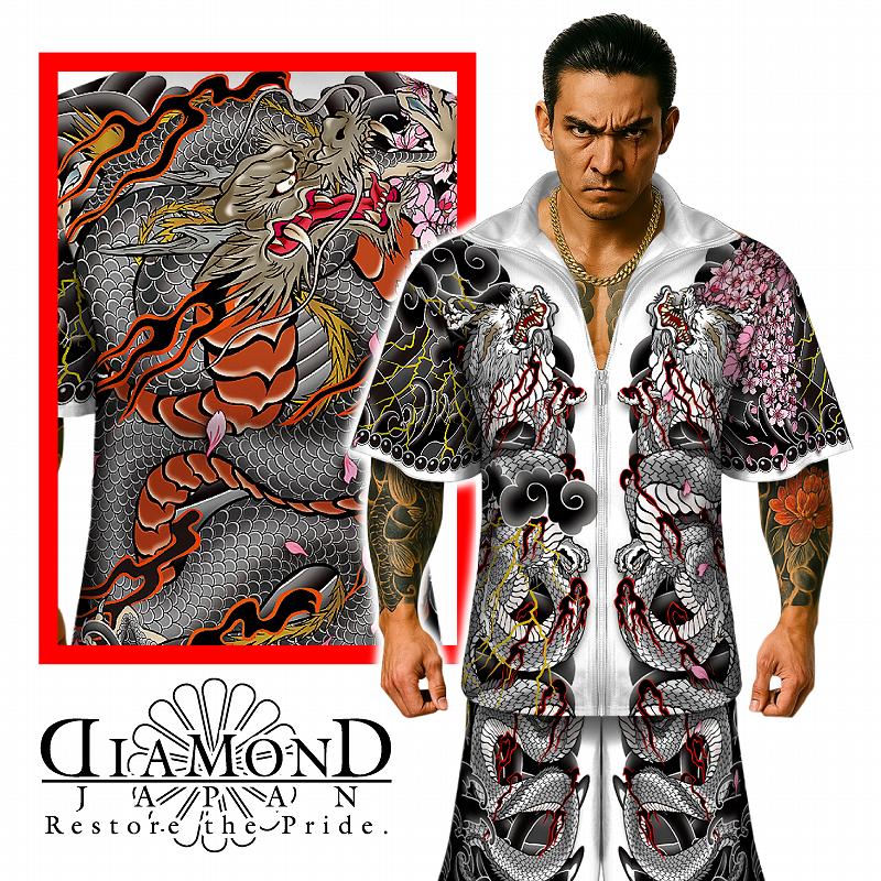 楽天市場】和柄 刺青龍 総柄 半袖 セットアップ ジャージ DJ-222 和