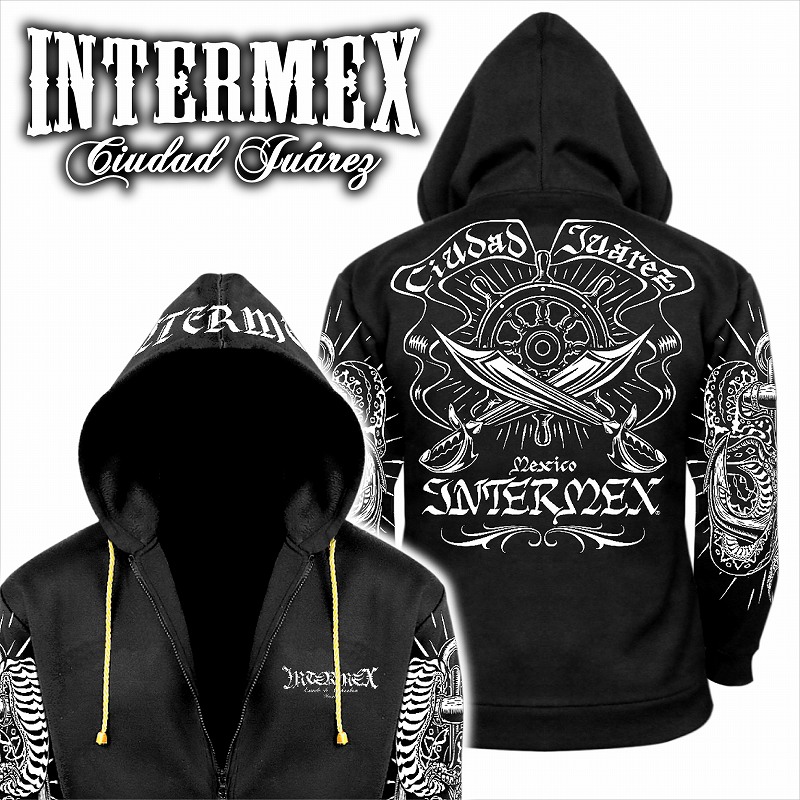 パーカー メンズ流行り物 オラオラ系  INTERMEX itm-065 パイレーツ 剣 面かじ 北部人 上衣 厚地の外套 服 やくざ ブランド名 胸刺しゅう ボンネット付き添い人 長袖 ライダース 自動自転車乗り やくざ者 チカーノ B系 HIPHOP系 バイ鉄道車両 盛りだくさん