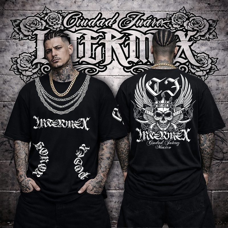楽天市場】半袖 Tシャツ 服 INTERMEX 羽スカル チェーン itm-014黒 白