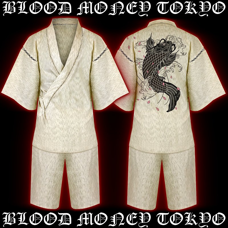 甚平 甚兵衛 Money 夏物 服 和柄 着物 花火 Tokyo Mbt 008 和服 イベント Blood 生成 白 桜鯉 祭り 大人用