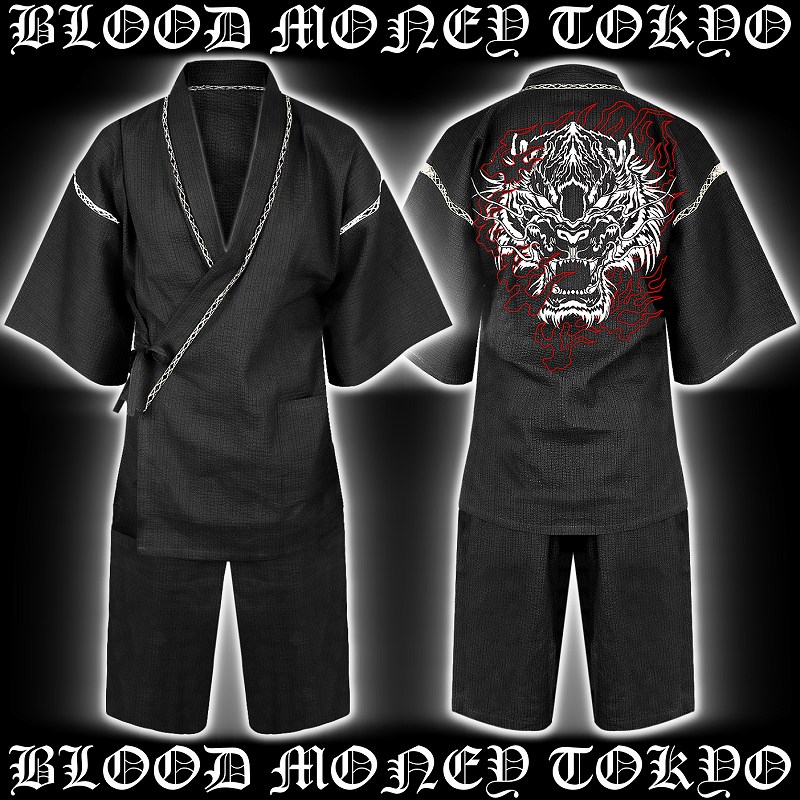 甚平 甚兵衛 服 BLOOD MONEY TOKYO 和柄 虎 炎 Mbt-22008 黒 ブラック 着物 和服 夏物 イベント 花火 祭り 大人用  男性用 メンズ ファッション ヤクザ ヤンキー オラオラ系 派手 和服 | lunatici.it