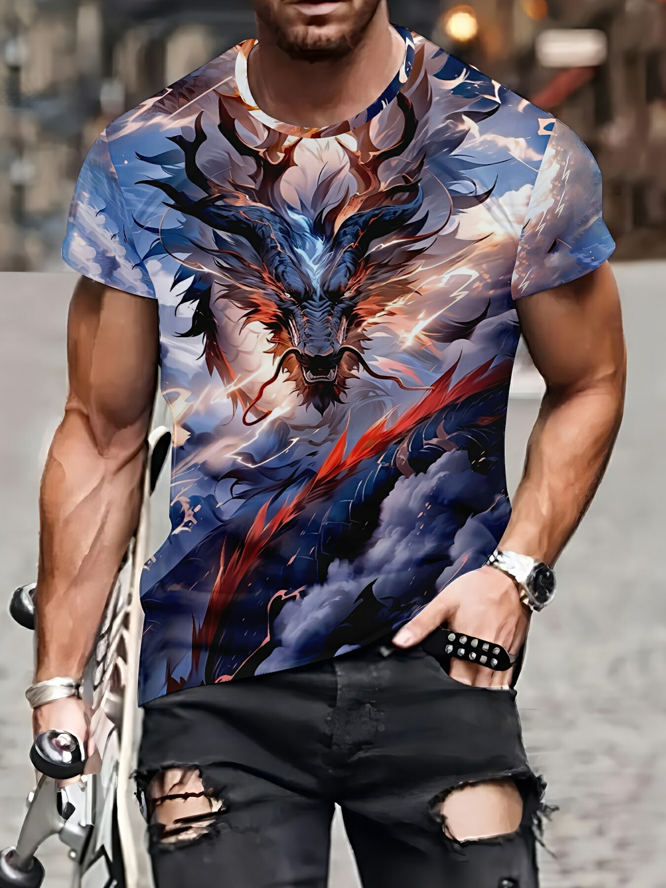 楽天市場】和柄 月と虎 プリント 五分袖Tシャツ 094 黒