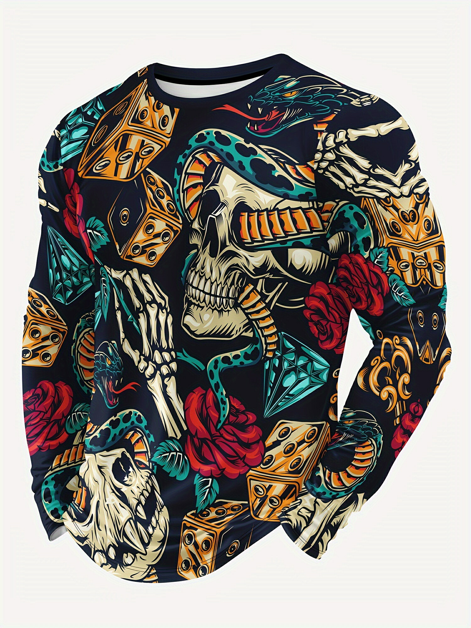 楽天市場】スカル柄 ド派手 プリント 長袖Tシャツ ロンT 185 柄シャツ