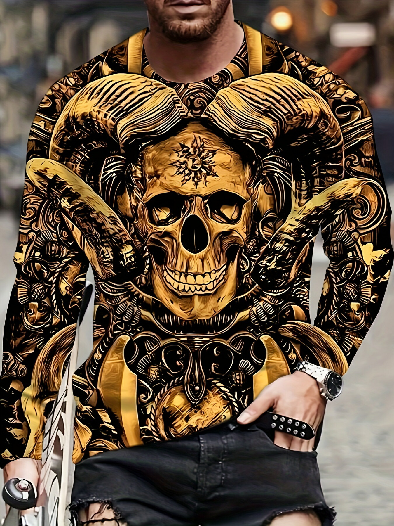 楽天市場】スカル柄 ド派手 プリント 長袖Tシャツ ロンT 185 柄シャツ