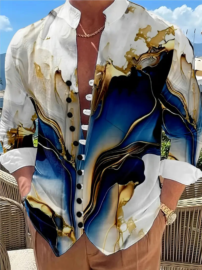 楽天市場】花柄 バロック 長袖シャツ 177 白×青黒 ドレスシャツ Y