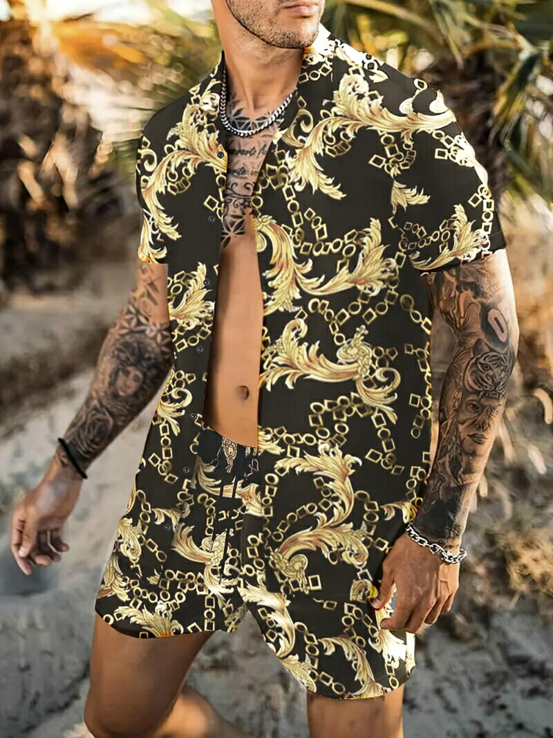 楽天市場】バロック柄 半袖Tシャツセットアップ ハーフパンツ 上下 黒