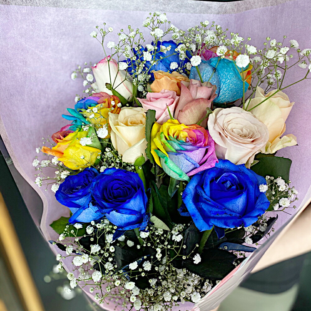 想像を超えての の合計本 に カスミソウ の欲張り花束 青いバラ お誕生日 花 バラ ブーケ フラワー結婚祝い ギフト プレゼント お返し 敬老の日 Fucoa Cl