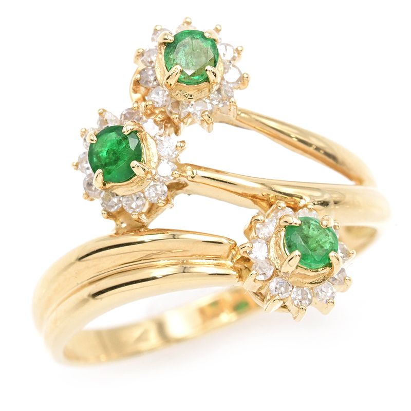 楽天市場】[返品OK] 0.2ct天然エメラルドリング 11号 K18YG 合計0.74ct  