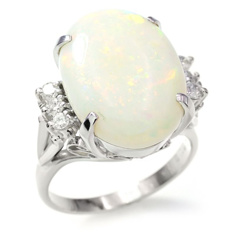 プラチナ pt900 天然ホワイトオパールダイヤモンドリング指輪12号弱 鑑別書 プラチナ pt900 天然ホワイトオパールダイヤモンドリング指輪12号弱 鑑別書