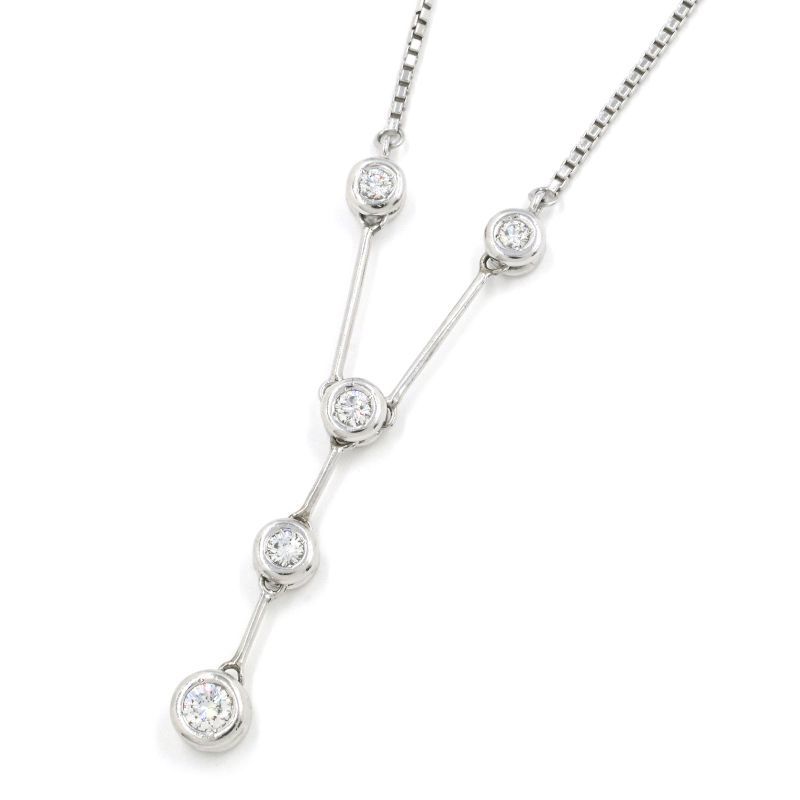 [返品OK] 1.1ct天然 ダイヤモンド ネックレス Pt900 Pt850 5粒 5P Y字 ドロップ べネチアンチェーン ベゼルダイヤ プラチナ 地金10.1g 【中古】【送料無料】｜麻布十番blanc【ブラン】