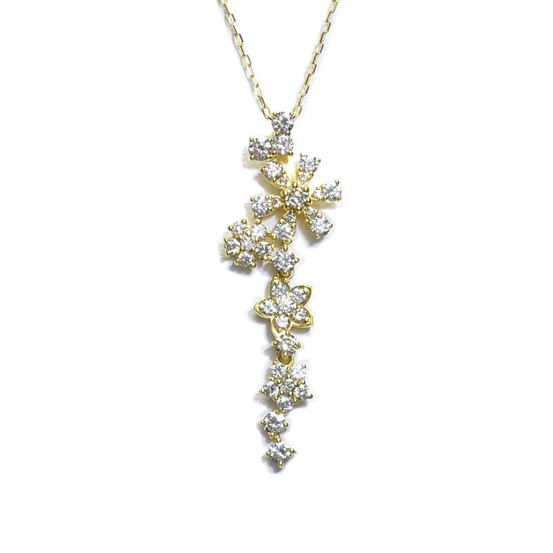 [返品OK] 1.0ct天然ダイヤモンド ネックレス K18YG パヴェ ダイヤ フラワーモチーフ 花束 ブーケ 揺れる イエローゴールド 地金3g 【中古】【送料無料】｜麻布十番blanc【ブラン】