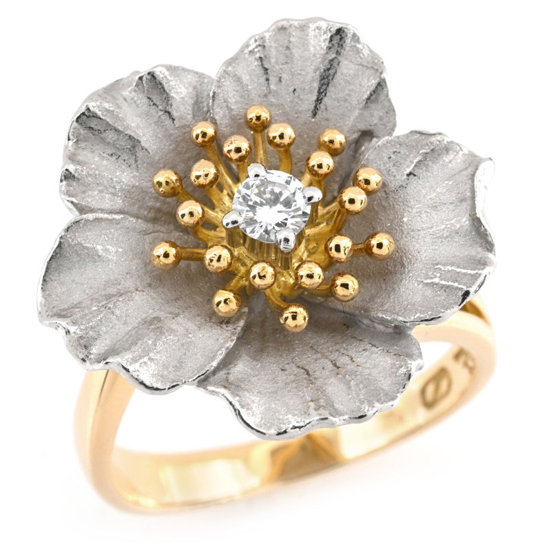 [返品OK] 石川暢子 アズタイム フラワー リング 12.5号 K18YG Pt900 ダイヤモンド ダイヤ コンビ 18金 イエローゴールド 地金7.9g 【中古】【送料無料】｜麻布十番blanc【ブラン】