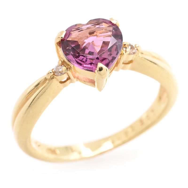 [返品OK] ジュエリーマキ 0.66ct 天然ピンクトルマリン リング 7号 K18YG ダイヤモンド ダイヤ ハート イエローゴールド 地金2.5g 【中古】【送料無料】｜麻布十番blanc【ブラン】