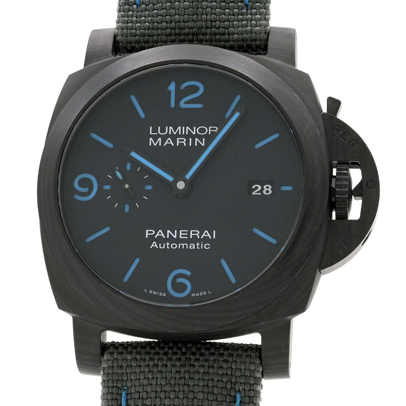 [3年保証/返品OK] パネライ メンズ ルミノールマリーナ カーボテック PAM01661 W番 カレンダー ブルー ブラック 黒 自動巻き 腕時計【中古】【送料無料】