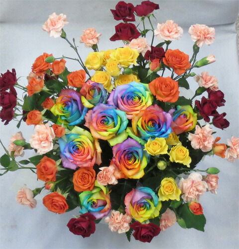 バラのアレンジメント レインボーローズ10本 Spバラ