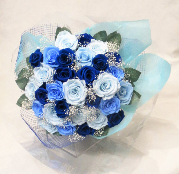 【プリザーブドフラワー 花束】ブルー花束　LL【結婚の御祝い】【プロポーズの花】