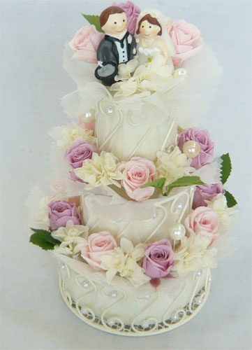 プリザーブドフラワー/ブライダル　ピンク3段フラワーケーキ　【結婚祝い 花】【結婚記念日 花】｜フラワーギフト　ブルーマート