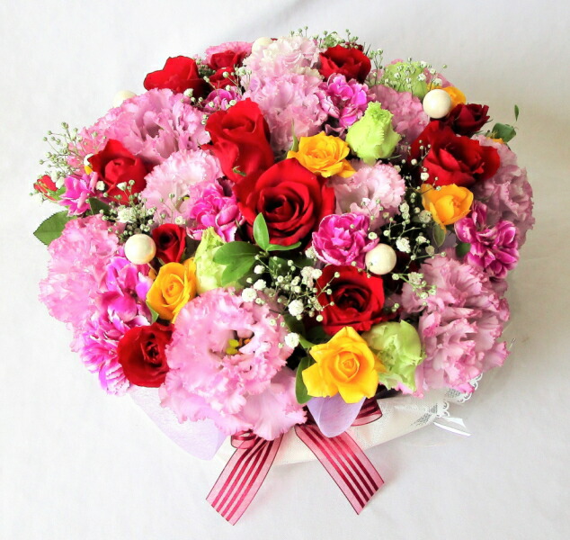 フラワーケーキ/パープル・レッド L 【ケーキフラワー】<br>【生花のケーキ】誕生日 結婚記念日 御祝い