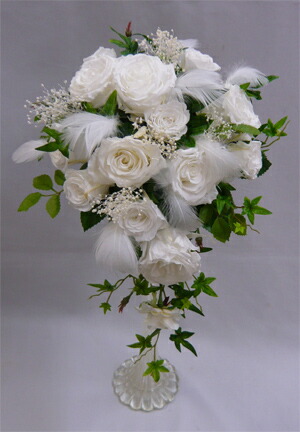 楽天市場】プリザーブドフラワー/白バラ・かすみ草ラウンドブーケ