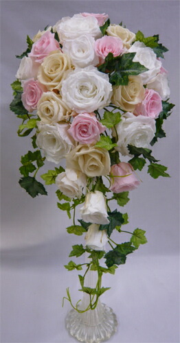 楽天市場】白ユリ、白バラロングキャスケードブーケ【smtb-tk