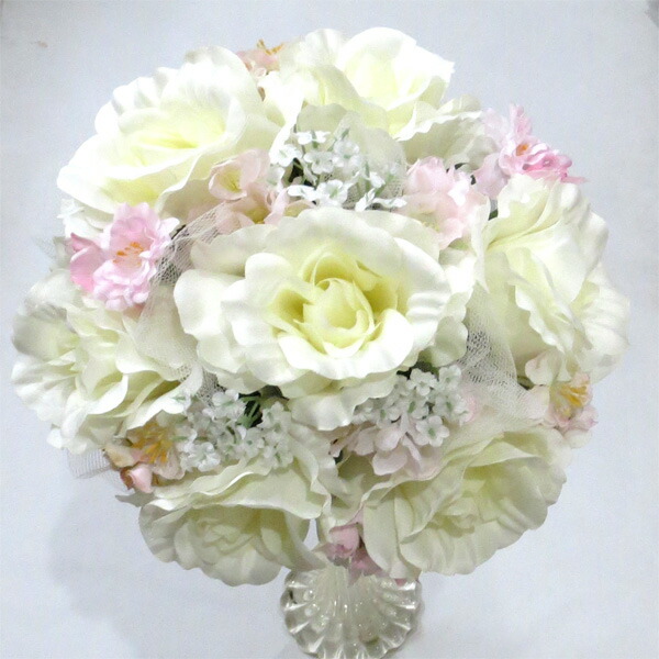 花束/華燭の典花束/華燭の典花束/桜＆白バララウンドブーケ ブートニア・ヘッドドレス付き添い人 相応う