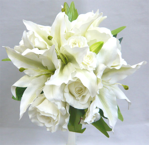 楽天市場】ウエディングブーケ/ユリキャスケードブーケ ブートニア付き