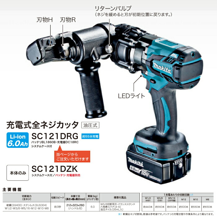 送料無料マキタmakita充電式全ネジカッタ6.0AhSC121DRG
