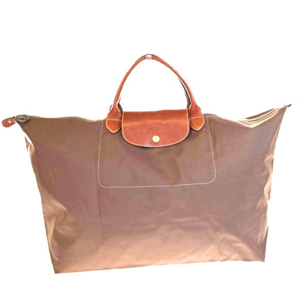 Beautiful Article Longchamp Large Size Tote Bag Handbag Traveling Brown Nylon Leather 07h1222
