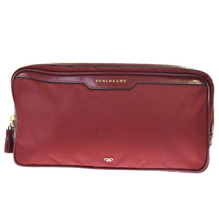 アニヤハインドマーチ Anya Hindmarch Cosmetics Porch Bag Makeup Fringe Bordeaux Red Nylon Leather 03hb668