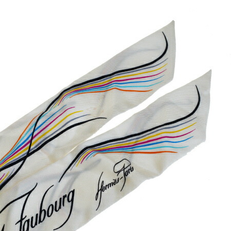 【中古】 エルメス HERMES ツイリー スカーフ 24 Faubourg ホワイト シルク 100% 09EP268|ブーム
