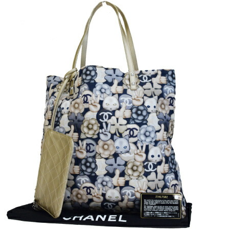 楽天市場 送料無料 中古 未使用 シャネル Chanel ショルダーバッグ トート カメリア ココマーク クローバー 猫 ゴールド ナイロン レザー 23番台 613l714 ブーム