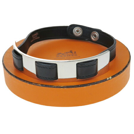 国内正規品 首輪 ペット用ネックレス Hermes エルメス 超美品 中古 小型犬 66md051 保存箱付き メタル レザー シルバー ブラック 猫 66md051 Adrm Com Br