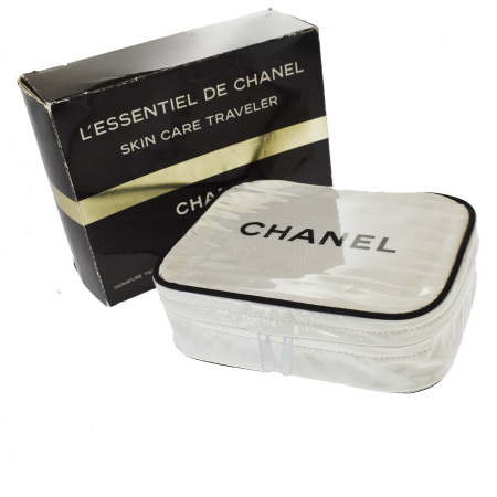 最中古 中美品 シャネル Chanel バニティ嚢 コスメ 装飾品 白み 黒人 ビニール キャンヴァス 01mh109 毎日 新しい商物を続々入荷しています Pasadenasportsnow Com