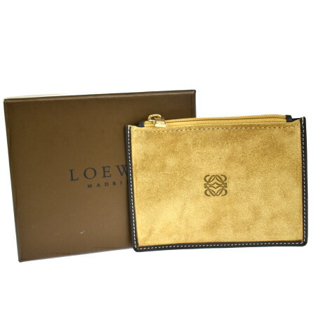 超美品 ロエベ LOEWE コインケース 小銭入れ 財布 ブラウン スエード レザー 保存袋 保存箱付き 07BT633