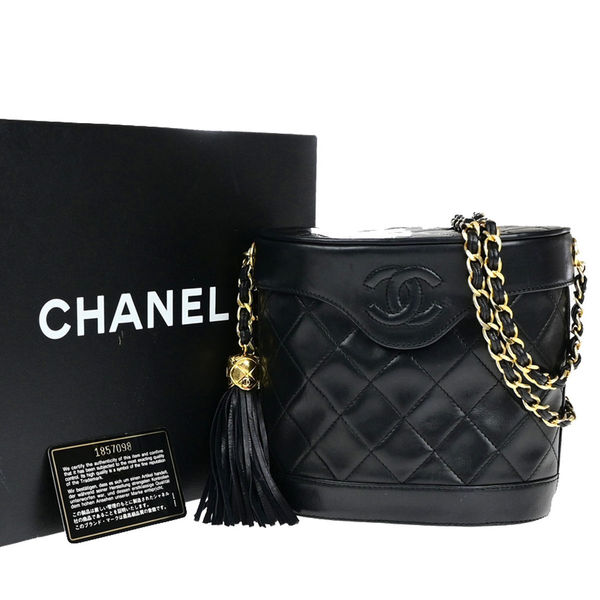 【中古】シャネル CHANEL CCロゴ マトラッセ タッセル ショルダー バニティバッグ レザー ブラック イタリア ヴィンテージ653RK650