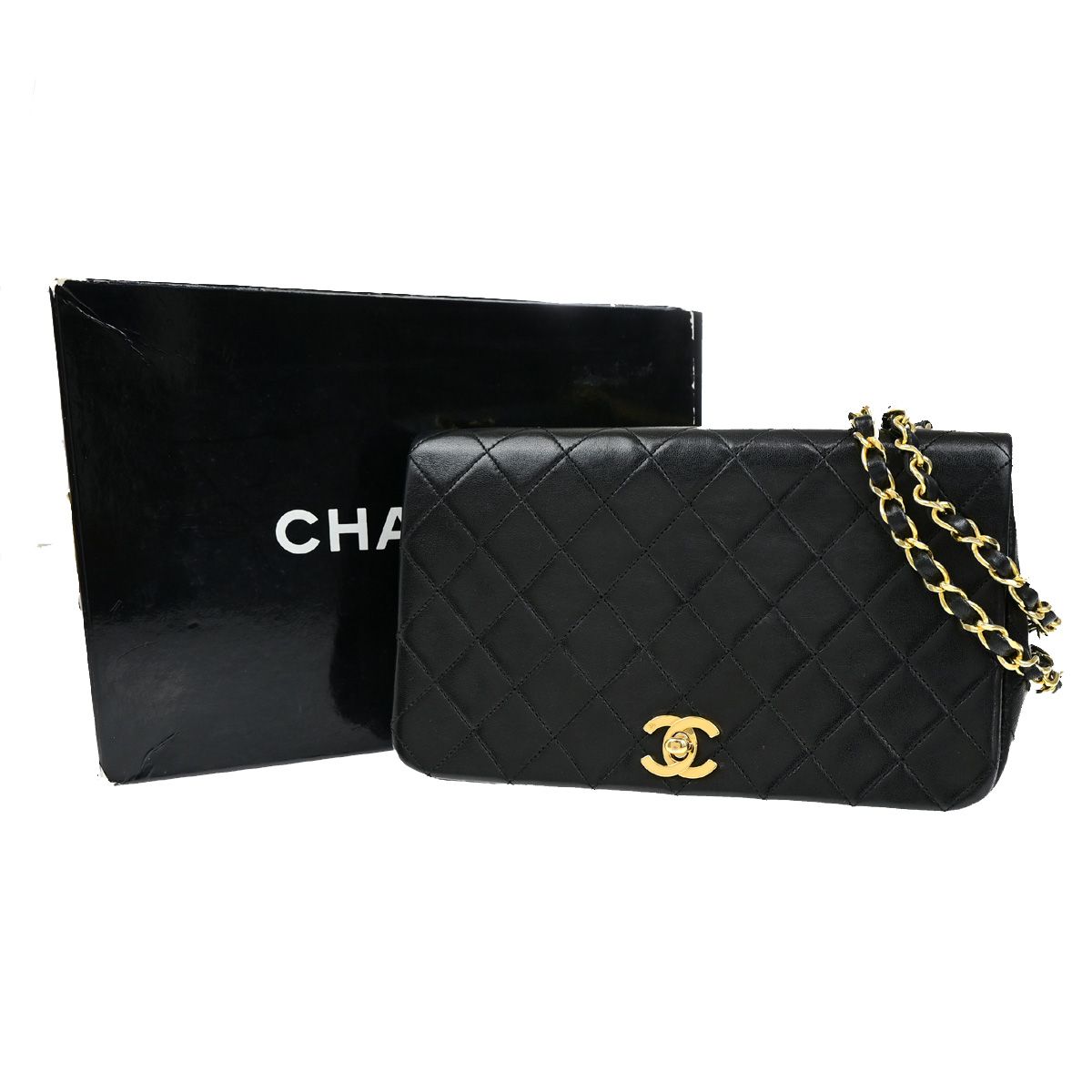 【中古】シャネル CHANEL CCロゴ マトラッセ 23 フルフラップ チェーン ショルダーバッグ レザー ブラック ゴールド金具 フランス ヴィンテージ310RK937