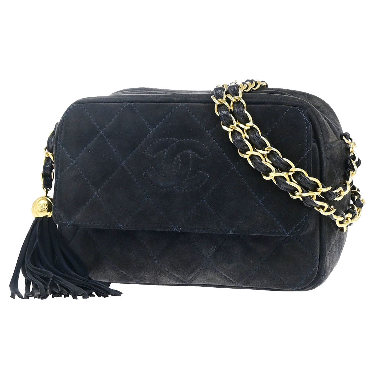 【中古】シャネル CHANEL CCロゴ ミニ マトラッセ ショルダーバッグ スエードスキンレザー ネイビーブルー ゴールド イタリア製678RK542|ブーム