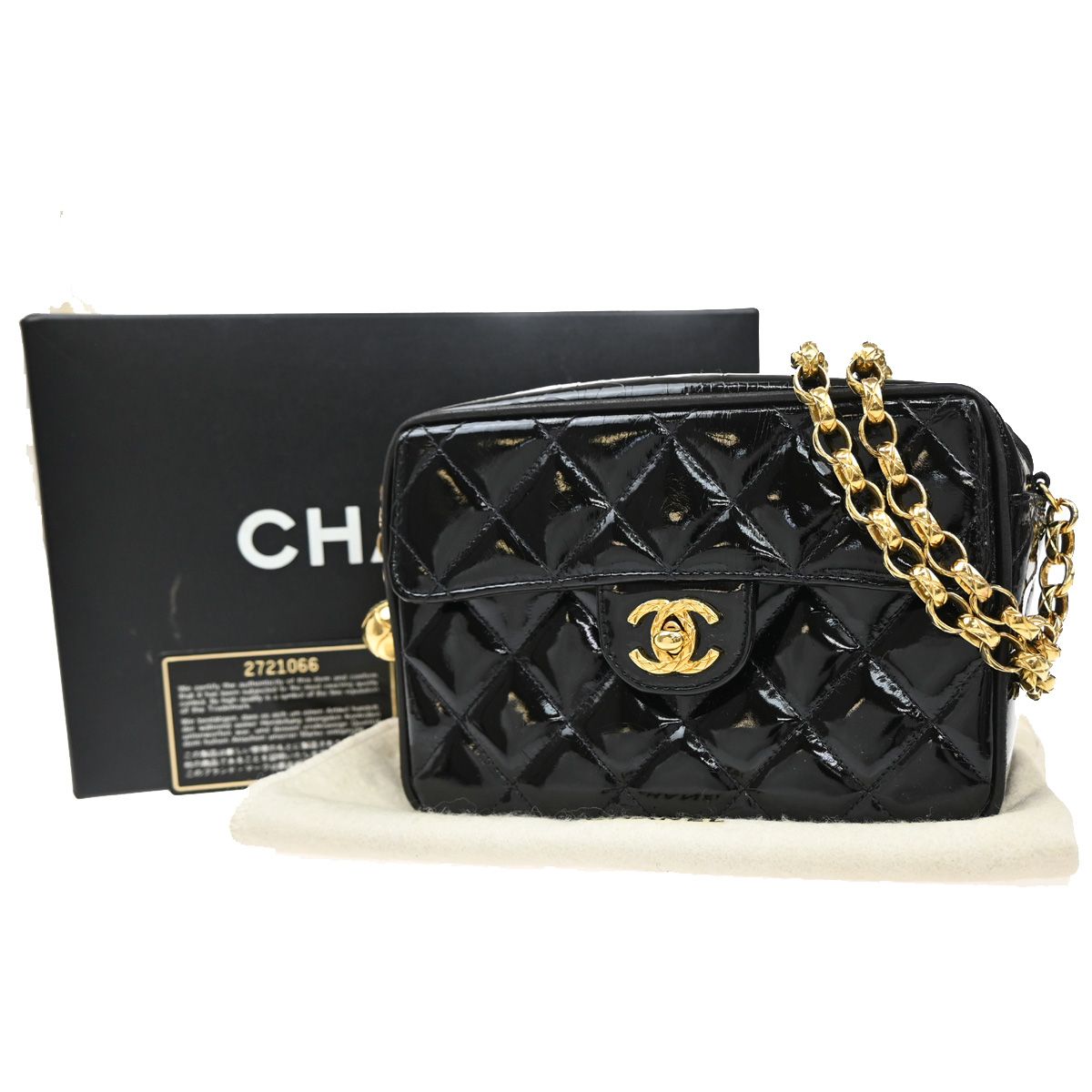 【中古】シャネル CHANEL CCロゴタイプ マトラッセ ミニチェーンショルダーバッグ 専売特許なめし革 黒いこと ゴールド金具 フランス共和国製 ヴィンテージ375RL116