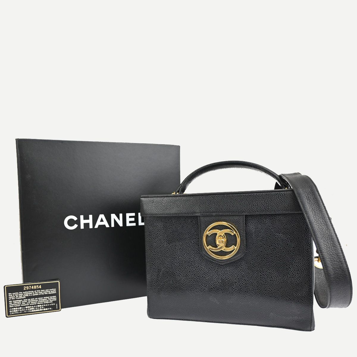 【中古】シャネル CHANEL CCロゴ 2Way バニティショルダーハンドバッグ キャビアスキンレザー ブラック イタリア製 ゴールド金具 ヴィンテージ620RJ692