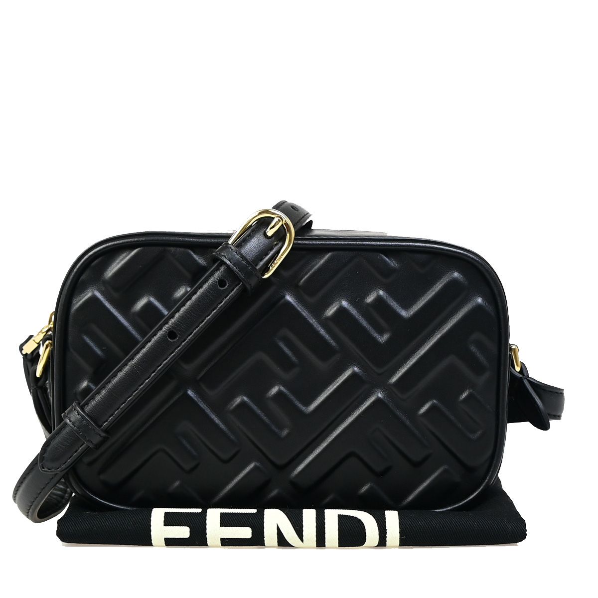 【中古】フェンディ FENDI ロゴタイプ ズッカ柄 写真機入れもの ミニショルダーバッグ エンボスレザー 黒いこと イタリア製635RJ856